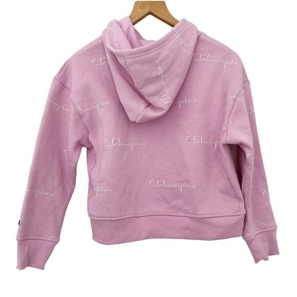CHAMPION Girl's Sz M Pink Allover White Script Logo HOODIE NWT - Picture 3 of 9